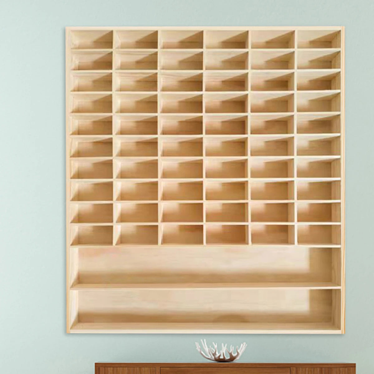 NONED Massivholz Auto Modell Box 60 Fächer Wandmontage 58,5x64,5 cm