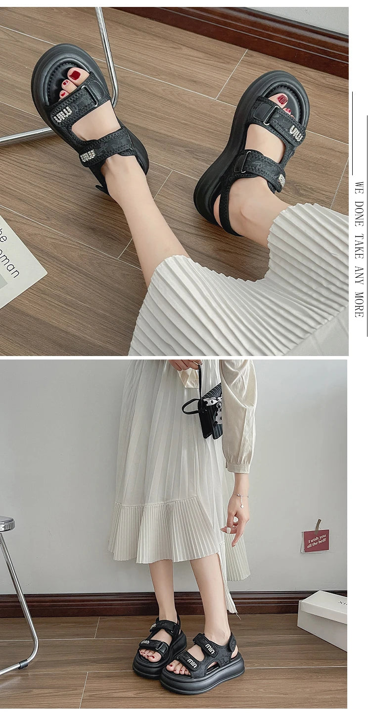 New Embroidery Casual Roman Designer Platform Sandals Women HOOk&LOOP Flats Summer Casual Ladies Outdoor Shoes Zapatos De Mujer
