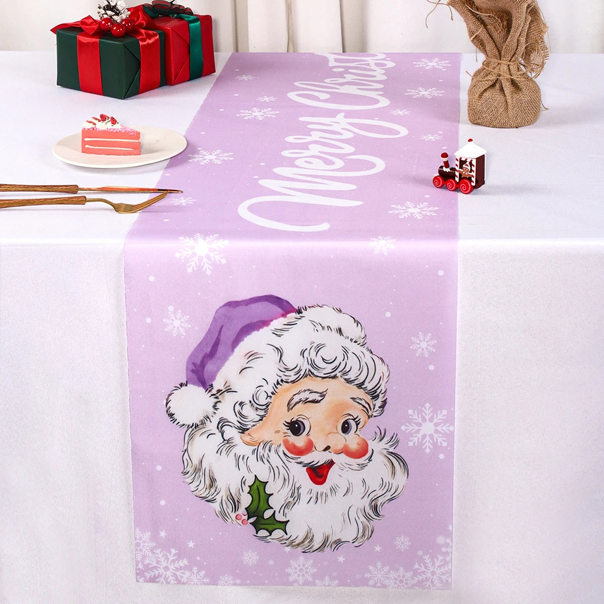 Pink Christmas Table Runner Snowman Santa Claus Merry Christmas Decorations For Home 2025 Navidad Noel Gift New year Tablecloth