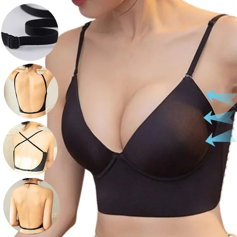 Women's Backless Bra elegant Invisible Bralette Lace Wedding Bras Low Back Underwear Push Up Brassiere Seamless Lingerie Corset Bra