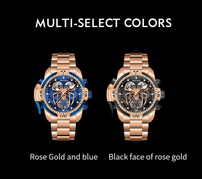 REEF TIGER design sport automatic watch spider dial