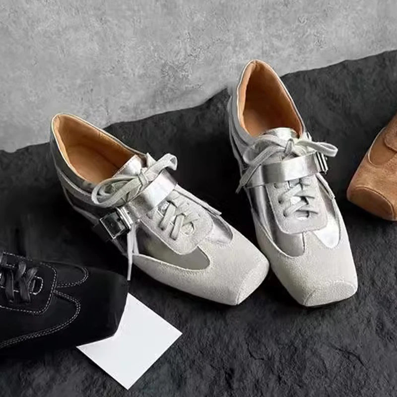 Flats Women's Sneakers Square Toe Casual Sports Shoes Brand Designer 2025 Fashion Loafers Summer Shoes New Zapatillas De Mujer