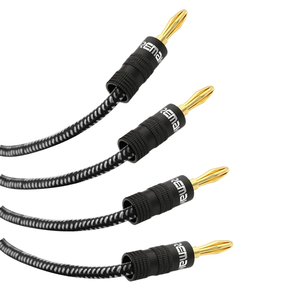 Lautsprecherkabel 2025 - 14AWG Kupfer Gold Banana-Stecker - Premium HiFi Speaker Cable DREMAKE Geflochten