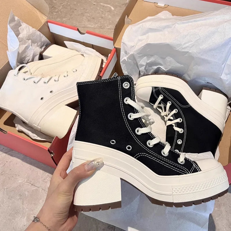 Women Platform Sneakers Canvas Shoes Personalized Luxry Heels Skateboard Lace Up Casual Fashion Outdoor Sneakers