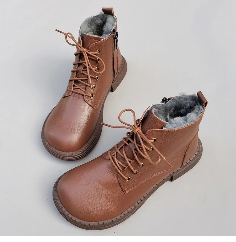 Ghete la gleznă Careaymade, piele naturală, variantă lată - mărime mare, înălțime toc 3-5 cm, căptușeală din lână