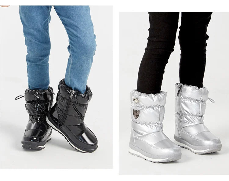 Kinder-Schneestiefel, 2025, Herbst-Winter-Wolle, warm halten, Kinderstiefel, Marke, modisch, wasserdicht, rutschfest, Baumwollschuhe für Mädchen und Jungen