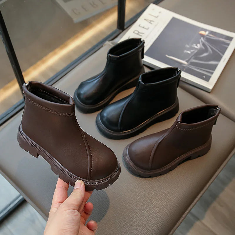 Herbst Winter Neue 2025 Kinder Fashion Stiefel - Mädchen Wasserdicht Rutschfest Reißverschluss - Weiche Sohle Leder Stiefel Kinder Casual Schuhe