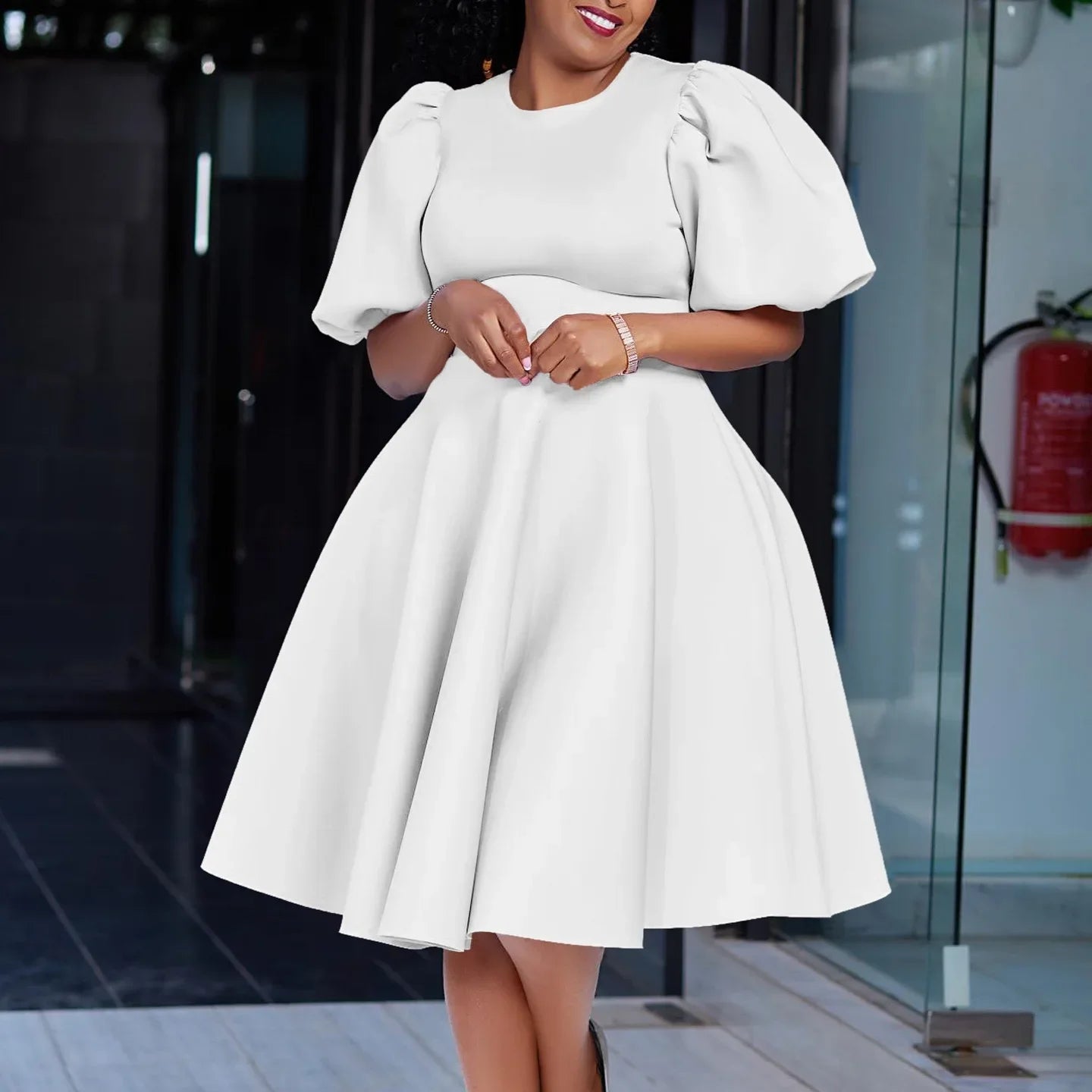 Elegante Kleider Für Frauen 2024 O-Ausschnitt Kurze Ärmel Hohe Taille Plissiert Midi Luxus Weiblich Geburtstag Party Dinner Vestidos