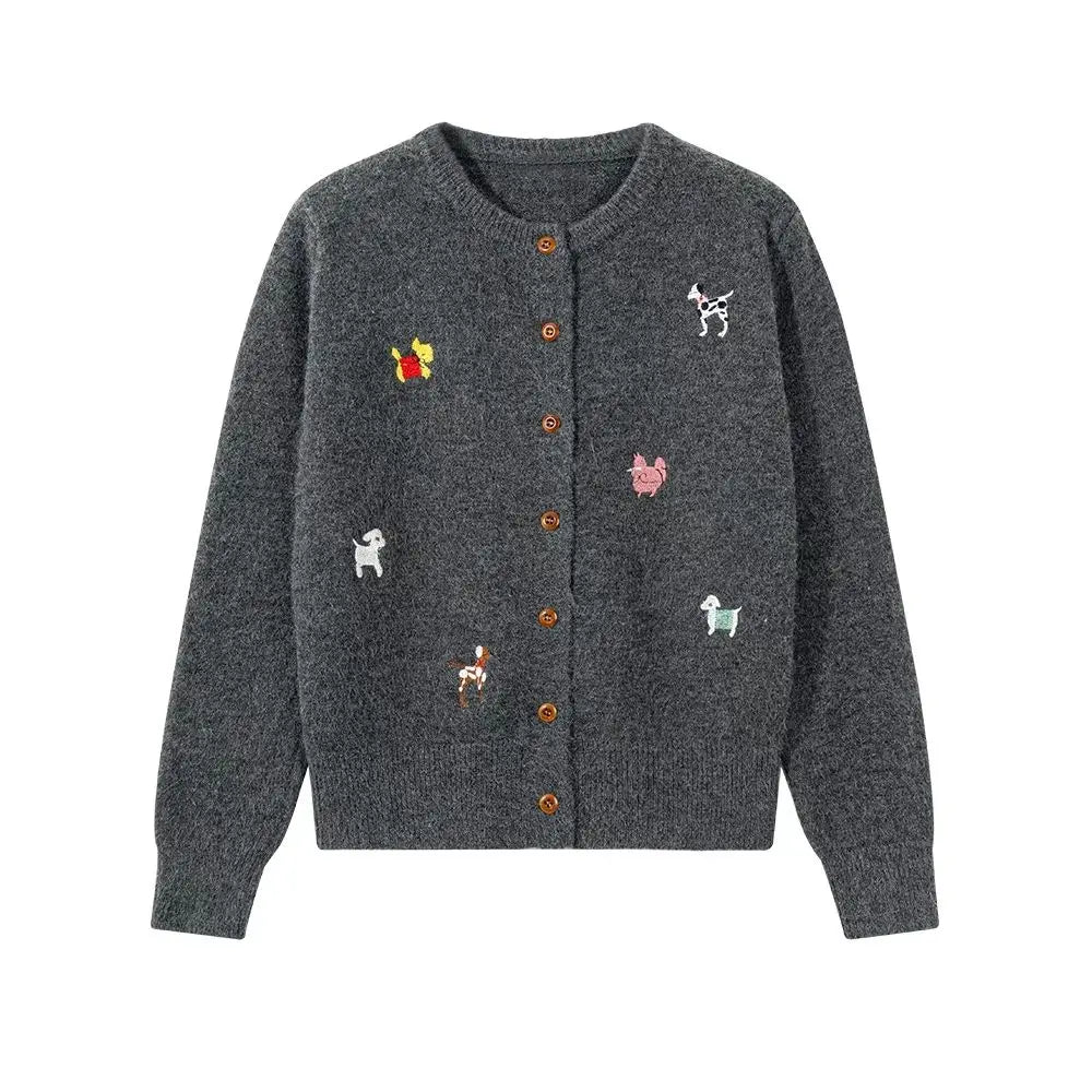 CN Zhejiang Hundemotiv Strickjacke Stickerei Moderner Schliff - Größe M, Polyester, Knopfleiste