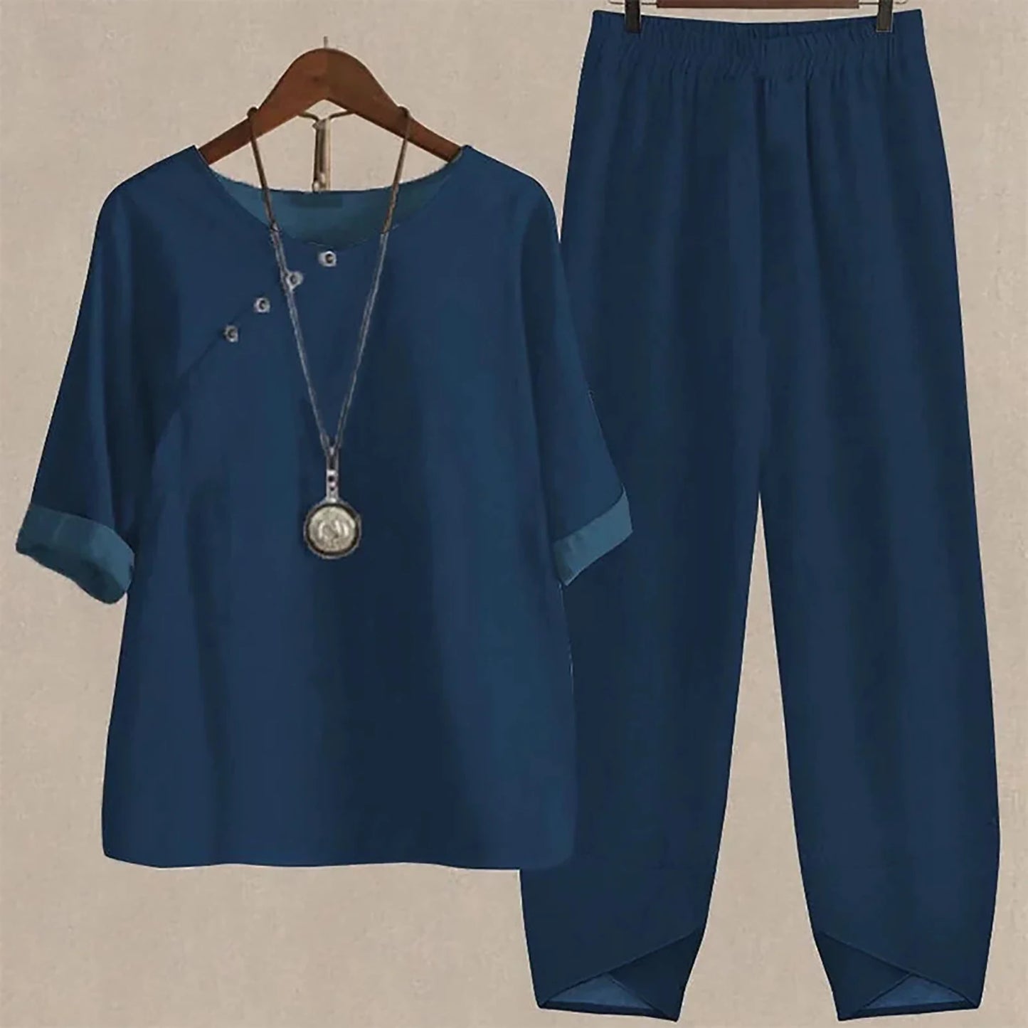 Elegant  Women Outfit Breathable Flower Pattern Blouse Trousers Half Sleeves Soft Blouse Pants Spring Clothes