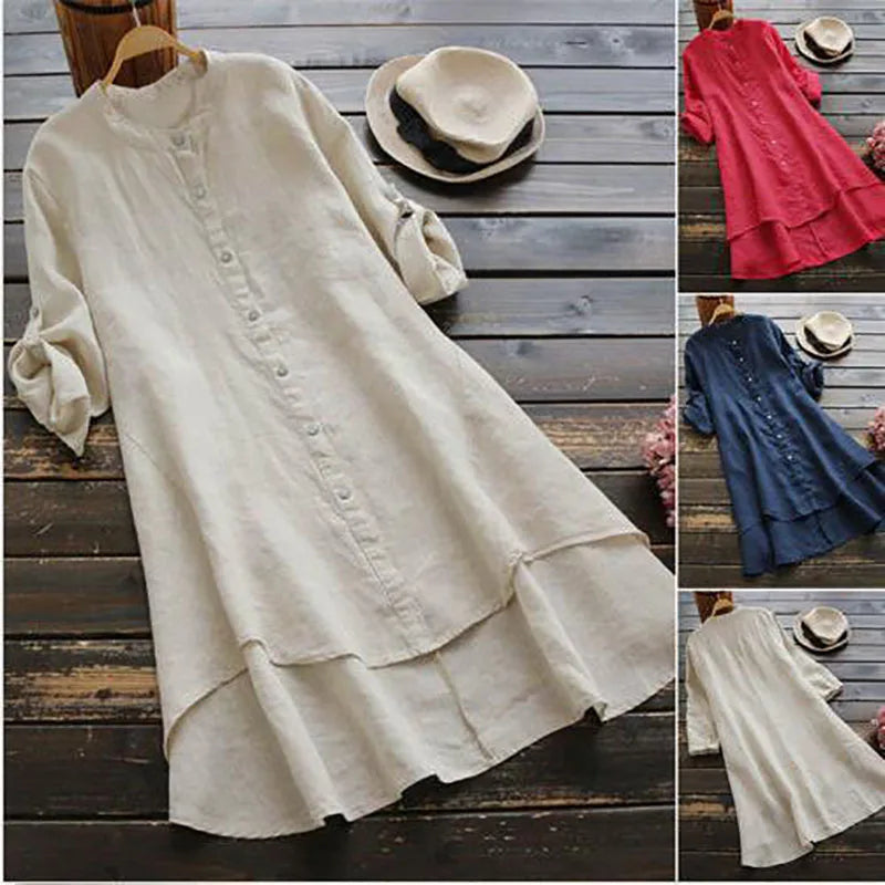 Tibet Damen Cardigan Einfarbig - Baumwolle Hanf Langarm