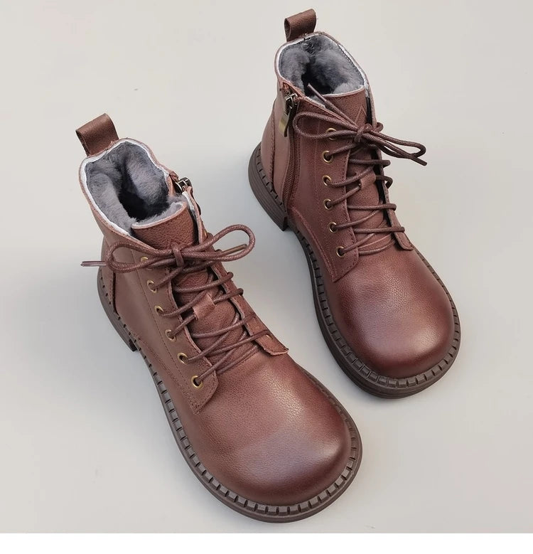 Ghete la gleznă Careaymade, piele naturală, variantă lată - mărime mare, înălțime toc 3-5 cm, căptușeală din lână