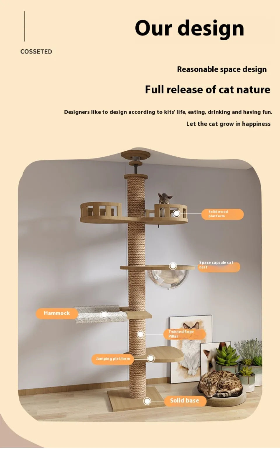 Katzen Zubehör Holz Katzen Baumhaus Katzen Spielzeug Kätzchen Klettern Kratzturm Multifunktion Haustier Möbel Katzen Klettergerüst