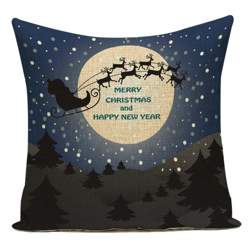 Merry Christmas Cute Cartoon Santa Claus Christmas Trees Polyester Sofa Home Decoration Pillow Cushion Cover Almofadas