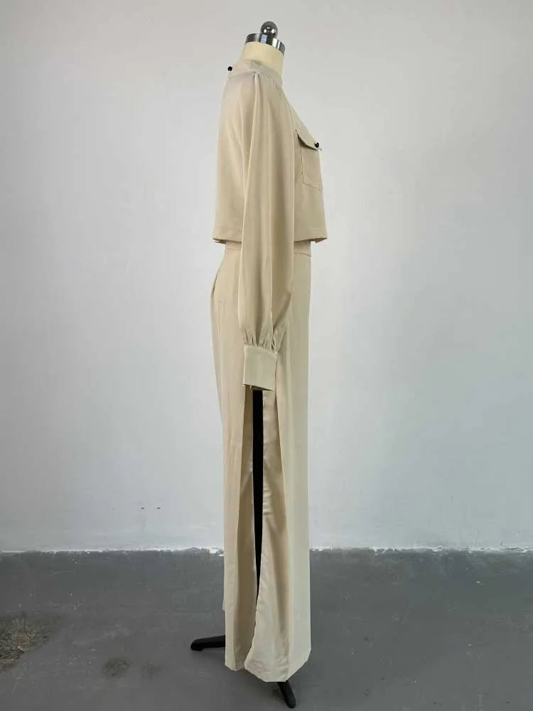 Elegant Women's Sets Two Pieces Solid Color Set Autumn Spring Piece Long Sleeve Loose Blouse and Pants Female Suit Bourgeois