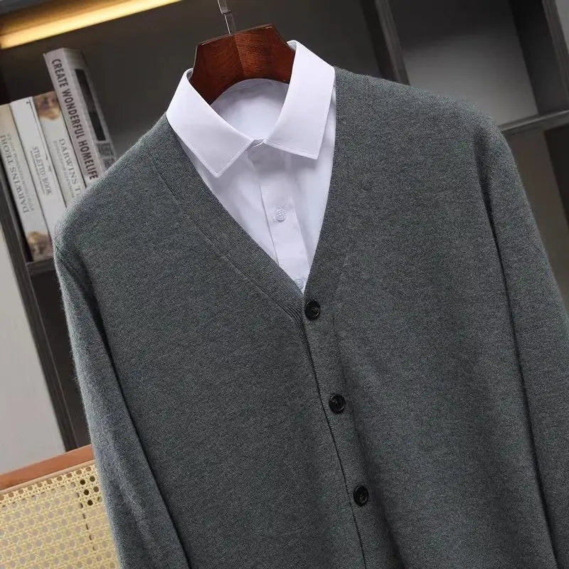 Closure V-Neck Strickjacke Herren - Polyester Langarm Unifarben Größen M L Klassisch Winter