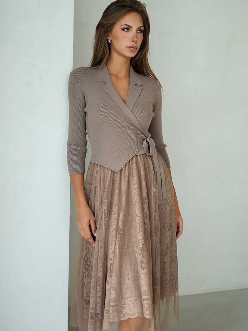 Ropa De Comoda Strick Kleid Set - Regular Größe, Mid Calf Länge, Materialanteil 31-50%