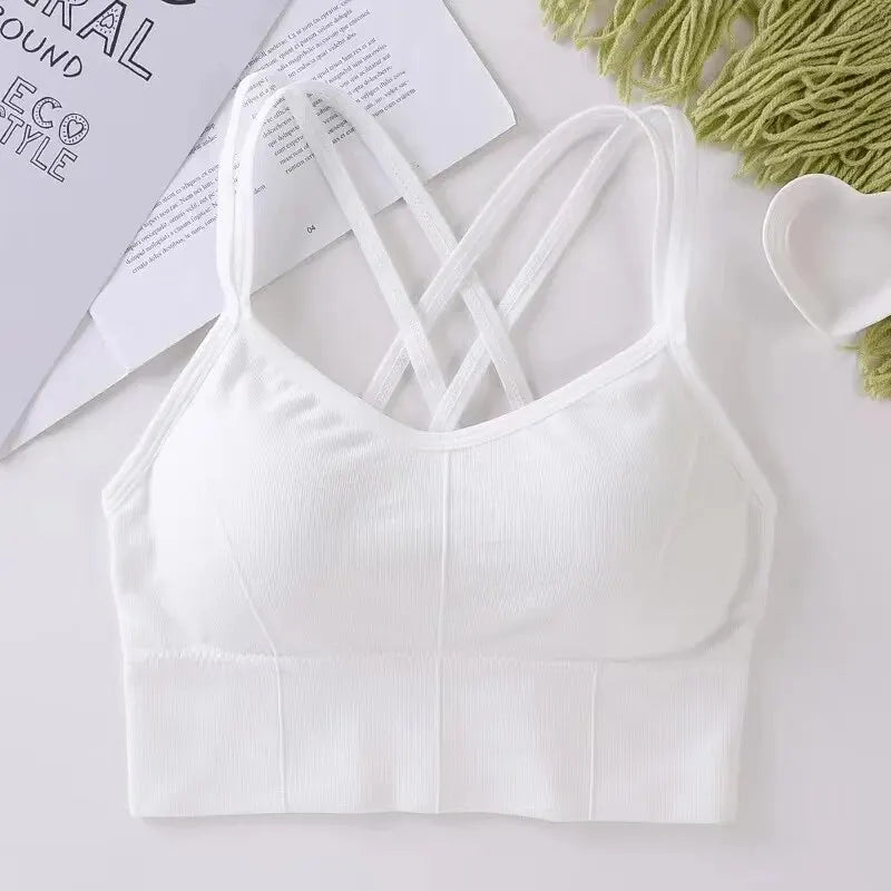 Sexy Frauen Tops Rücken Cross Strap Tank Top Push Up Laufen Sport BH Atmungsaktiv Weich Fitness Beauty Einfarbig Yoga BH