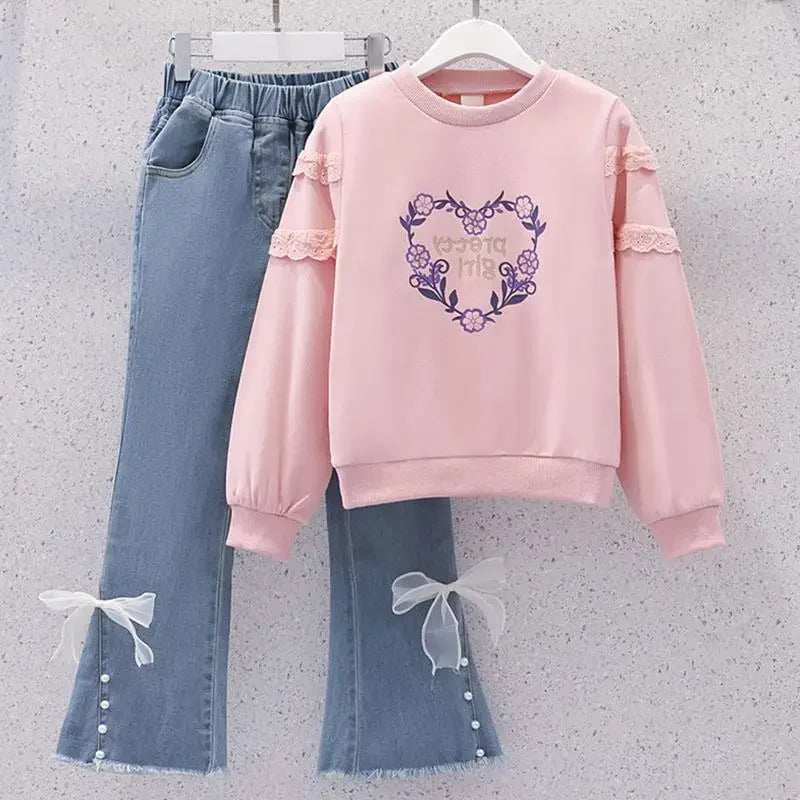 Kinder Set Mädchen Pullover - Langarm Rundhals Größe 4-6J