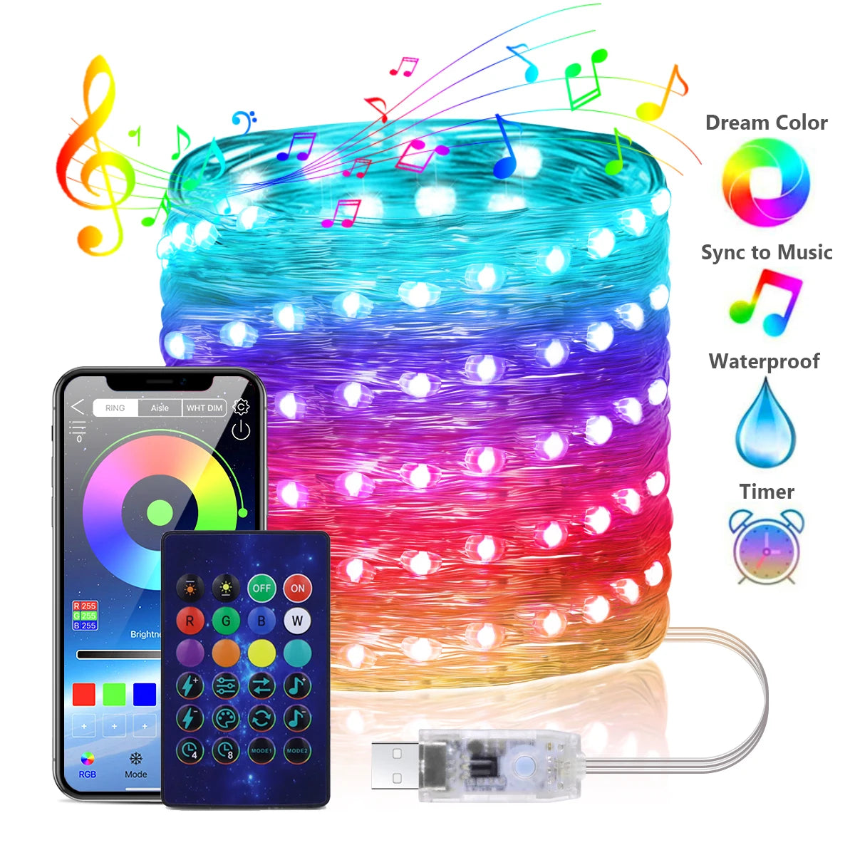 Mannanov LED Curtain Light Dreamcolor - Länge 20m USB 5V Bluetooth