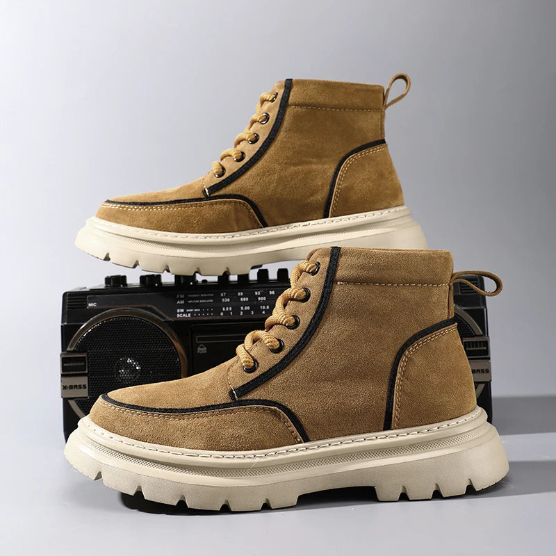 Ghete de exterior din piele Chobenjoe, croială confortabilă - Material: Piele, Închidere: Cu șireturi