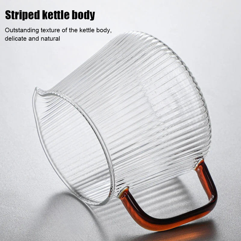 Vertical Striped Coffee Pot Glass Coffee Kettle V-shaped Spout Coffee Teapot Practical Coffeeware About 350ml/500ml Reusable