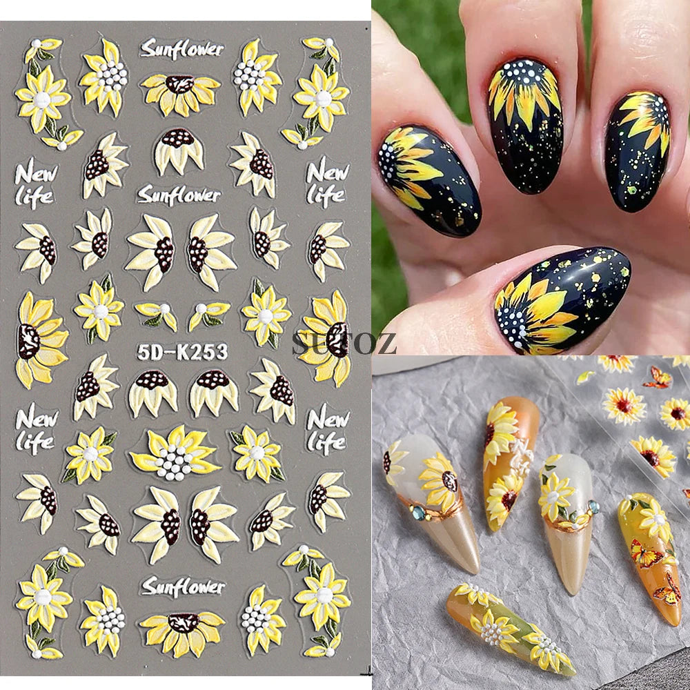 GL5D-K256 5D Sonnenblumen Nagelsticker - Herbstdesign Prägung