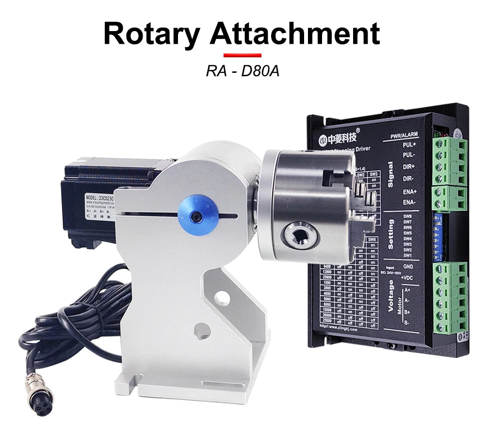 DIGRAY Rotary Befestigung RA-D80A Rotary Gerät mit Drei Chuck +DM5042 Treiber für UV CO2 & Faser Laser Markierung Maschine