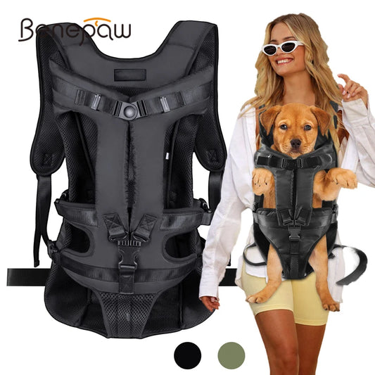 Benepaw Hund Träger Rucksack 2025 - Verstellbar Haustier Träger Vorne Gerichtet - Freihändig Sicherheit Welpe Reise Tasche Klein Mittel Hund
