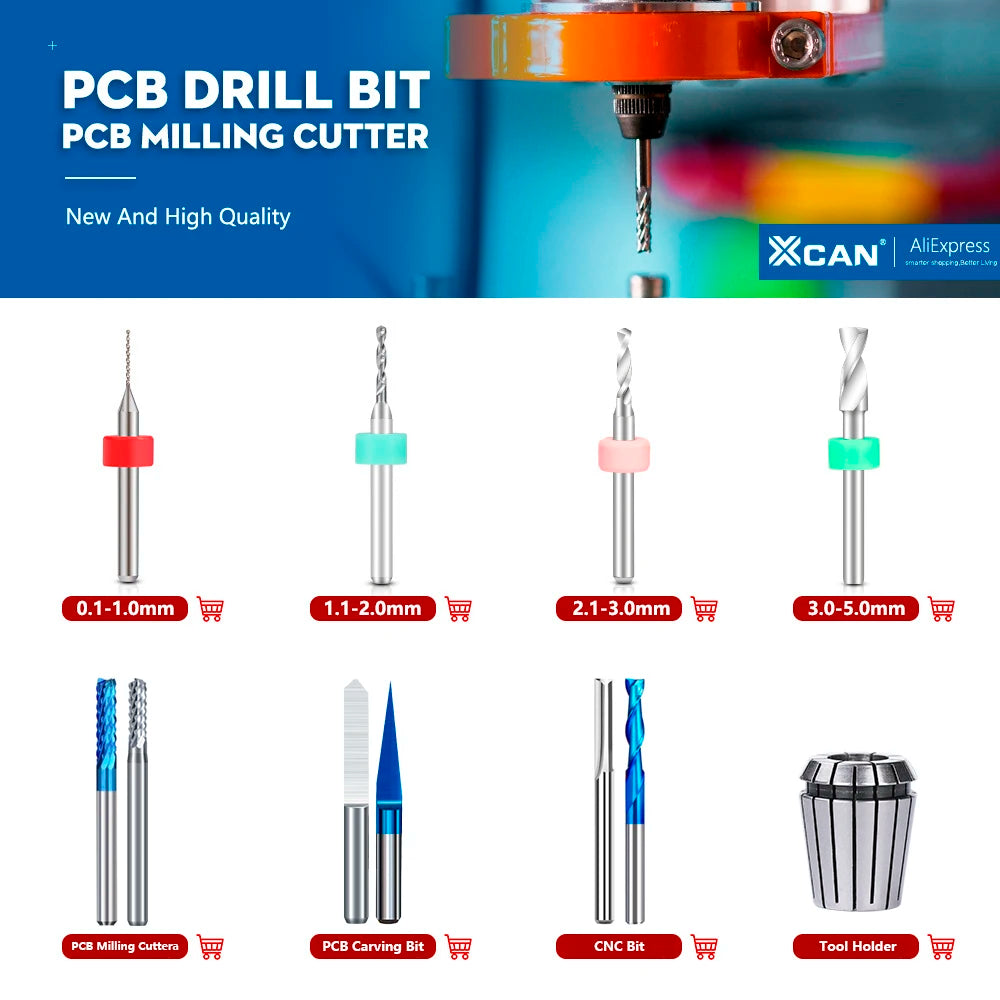 XCAN 10Stk/Set 0.3mm bis 1.2mm PCB Mini Bohrer Bit Wolfram Stahl Hartmetall für Print Schaltkreis Board CNC Bohrer Bits Maschine