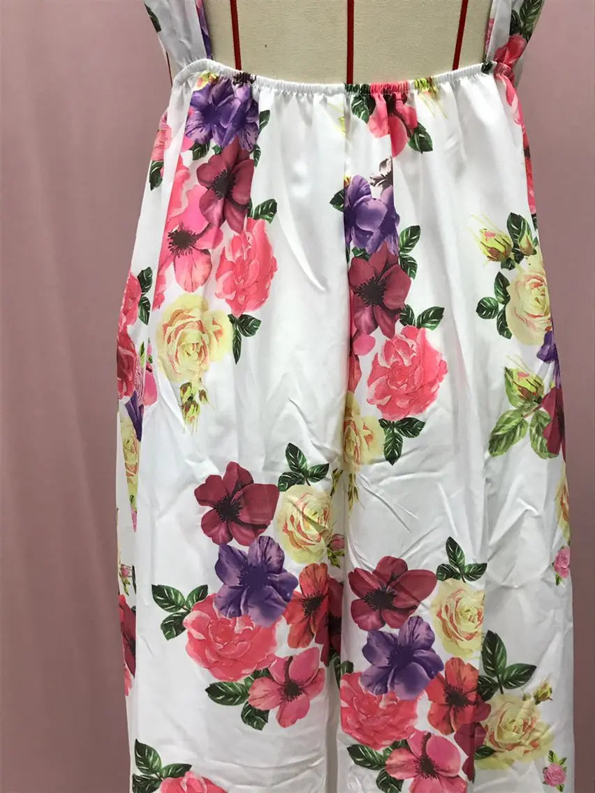 Backless women floral high waist large swing sleeveless long dresse