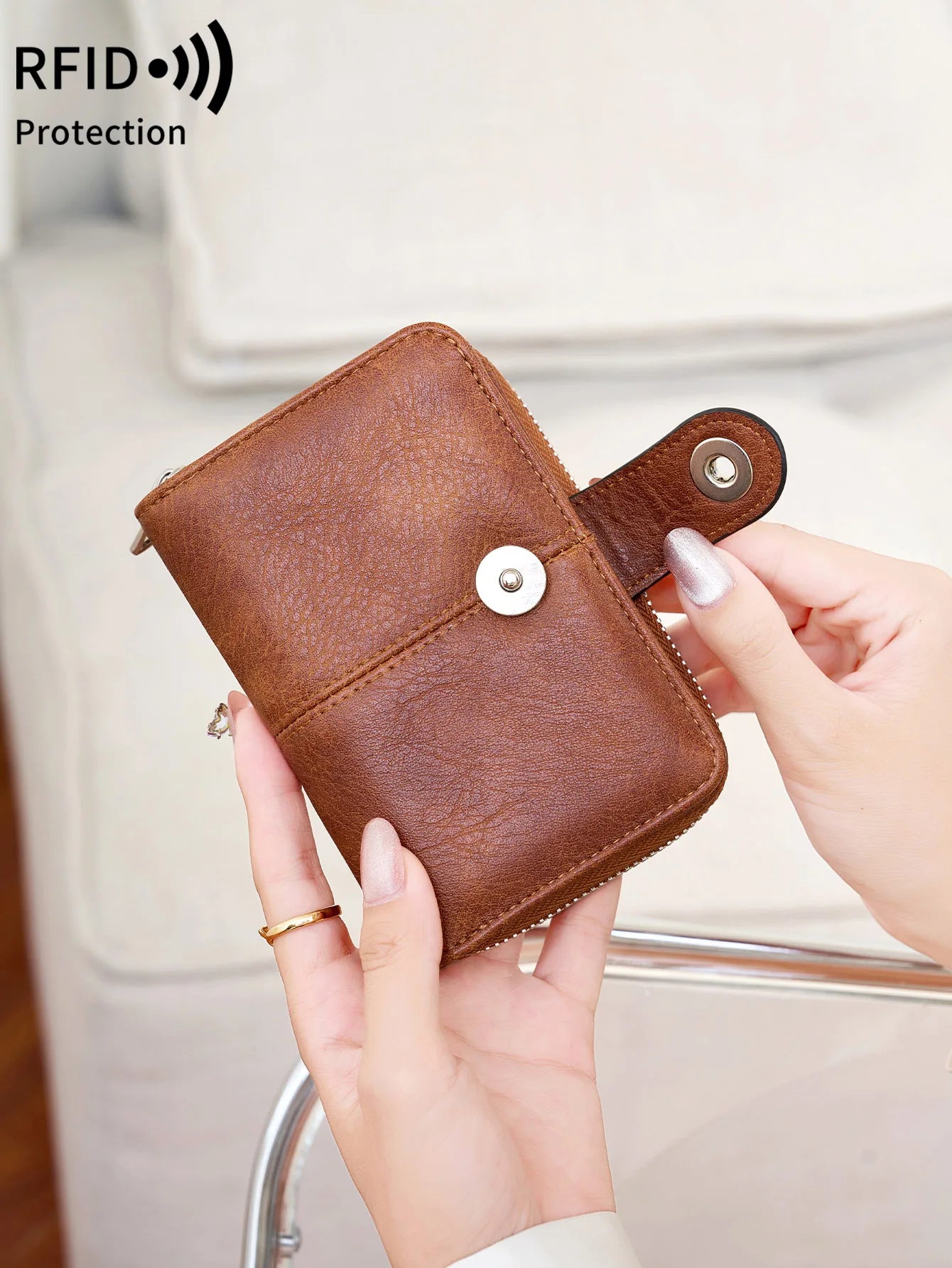 Neue Frauen Geldbörse Retro Dreifach RFID Schutz Kurz Stylish Design Große Kapazität Reißverschluss Schnalle
