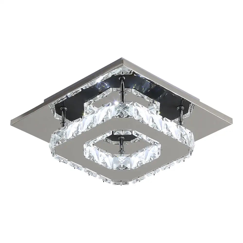 Crystal LED Ceiling Light Modern Ceiling Lamp 12W 6500K Modern Square Ceiling Light LED Chandelier for Kitchen Bedroom,Dia 20cm