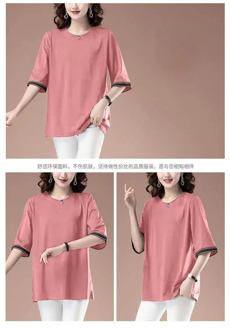 Short-sleeved T-shirt for women spring and summer new loose mid-sleeved sweatshirt mid-length top