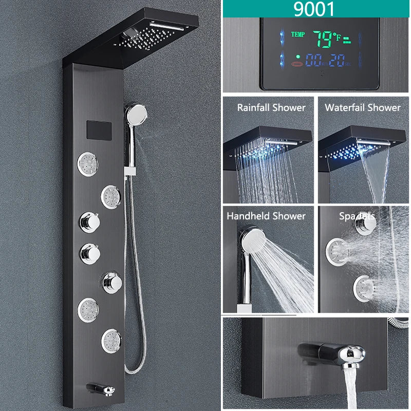 LED Duschsystem mit Temperaturanzeige - Regendusche Set mit Massage & SPA Funktion