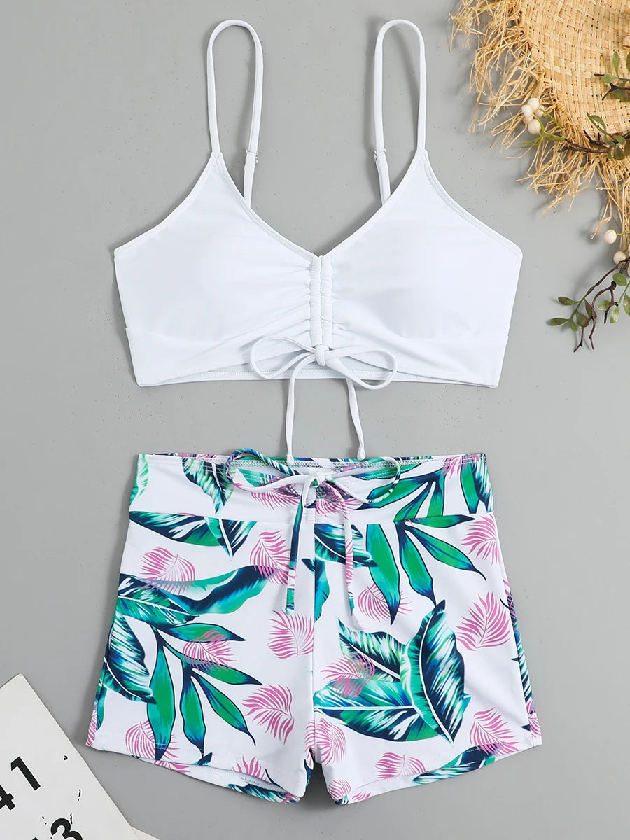 Damen Bikini 2025 - Hochtailliger Drawstring Front Shorts Bikinis für Frauen
