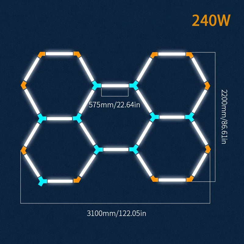 Hexagonal ceiling light BarberShop Car Garage LED Light 6500k LED tube for Gym Bar Hair Salon Library Workshop Auto Body Repair