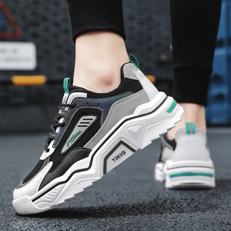 Men's Walking Sneakers Breathable Fashion Sports Shoes Non-slip Lightweight Running Shoes for Men Thick Bottom Mesh Casual Shoes
