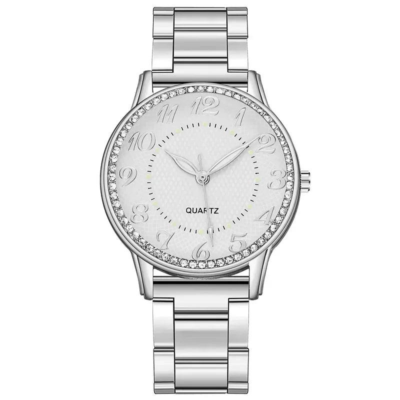 Luxury Brand Women Watch 2024 New Fashion Simple Rhinestone Steel Band Watch Ladies Big Dial Quartz Clock Bracelet Clock Reloj