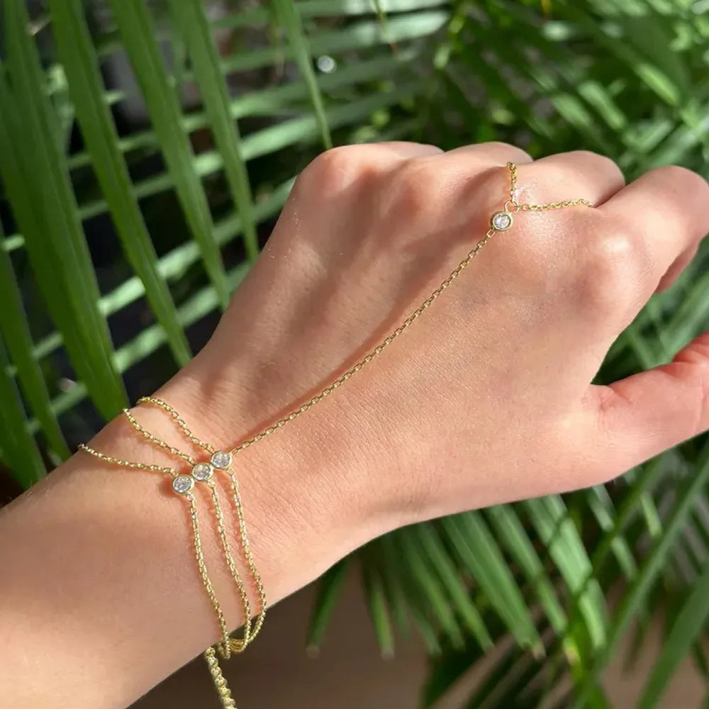 Luxus Mehrschichtig Strass Perlen Link Ring Armband Für Frauen Edelstahl Zirkon Hand Kette Armband Trendy Boho Schmuck
