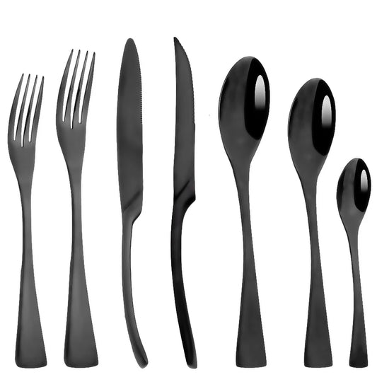 Tafelgeschirr Set Edelstahl 2025 - Küche Besteck Set Schwarz Steak Messer - Dessert Löffel Besteck Gabel Tafelgeschirr Zubehör