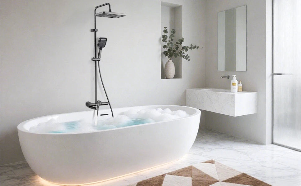 NONEM Badezimmer Wasserhahn-Set Klappbarer Auslauf 180°-Höhenverstellbar Messing