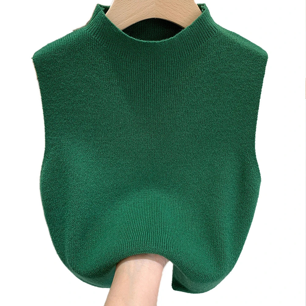 Women's Vest Tank Top Solid Color Knitted Tees T-Shirt Top Cropped Top Camisole Sweater Half-turtleneck Spring Autumn Sleeveless