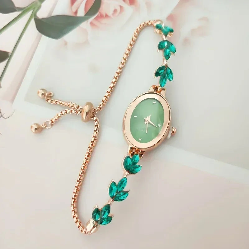 New Elegant Watch for Women Rhinestone Inlaid for Clover Lady Watches Oval Fashion Quartz Wristwatch Bracelet Clocks reloj mujer