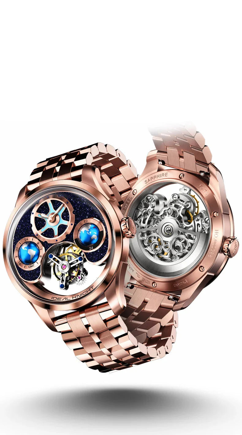 IDEAL KNIGHT blue earth tourbillon watch luxury skeleton automatic timepiece