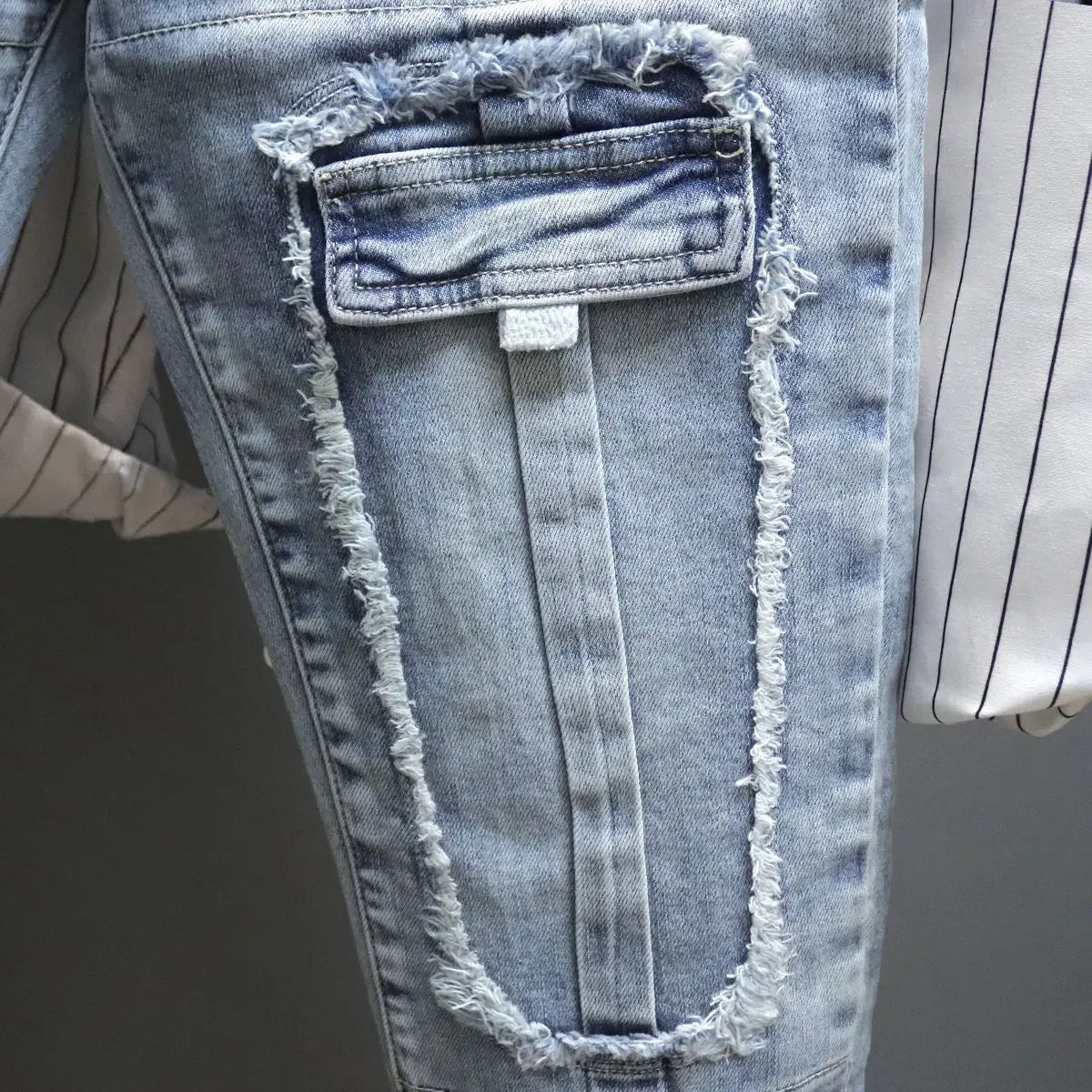 Jeans for Men Trousers Graphic Man Cowboy Pants with Pockets Cropped Korean Fashion Wide Leg Retro 2024 Trend Xs Cotton Regular