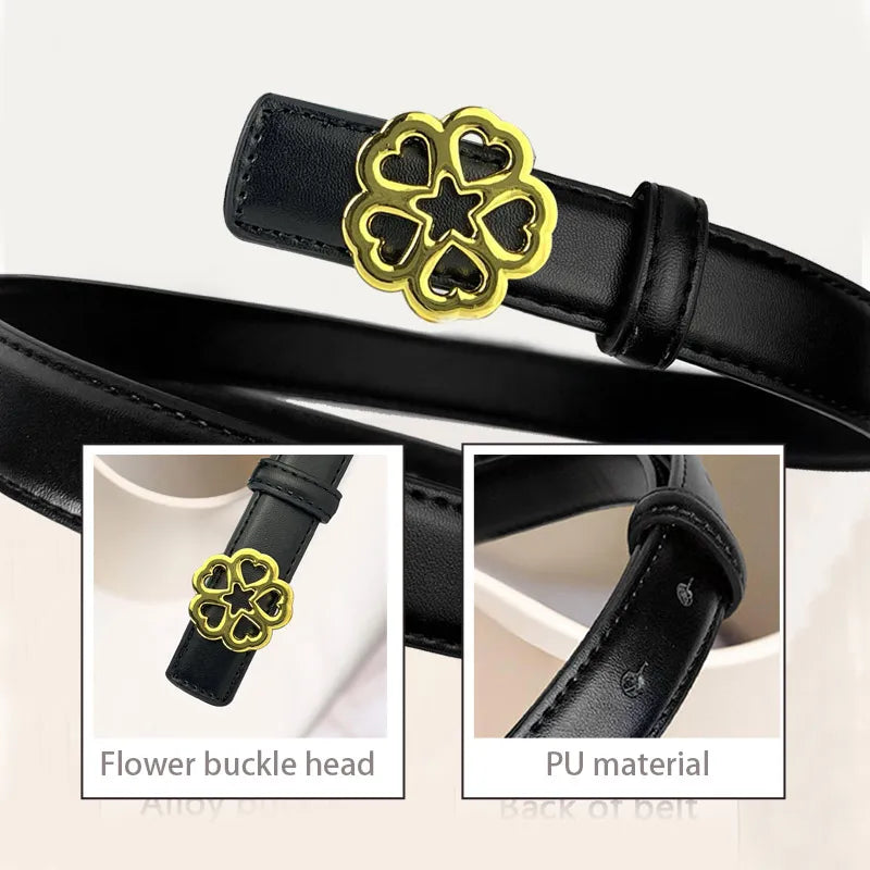 Women's Belt Versatile Retro Bronze Buckle Cowhide Thin Belt2.3Simple and Elegant Decorative Dress Suit Apparel Accessories