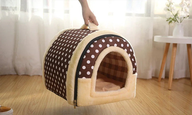 Pet Bed Foldable Dog House Kennel Soft Tent Indoor Enclosed Warm Plush Sleeping Nest Basket with Removable Cushion For Cats Dogs
