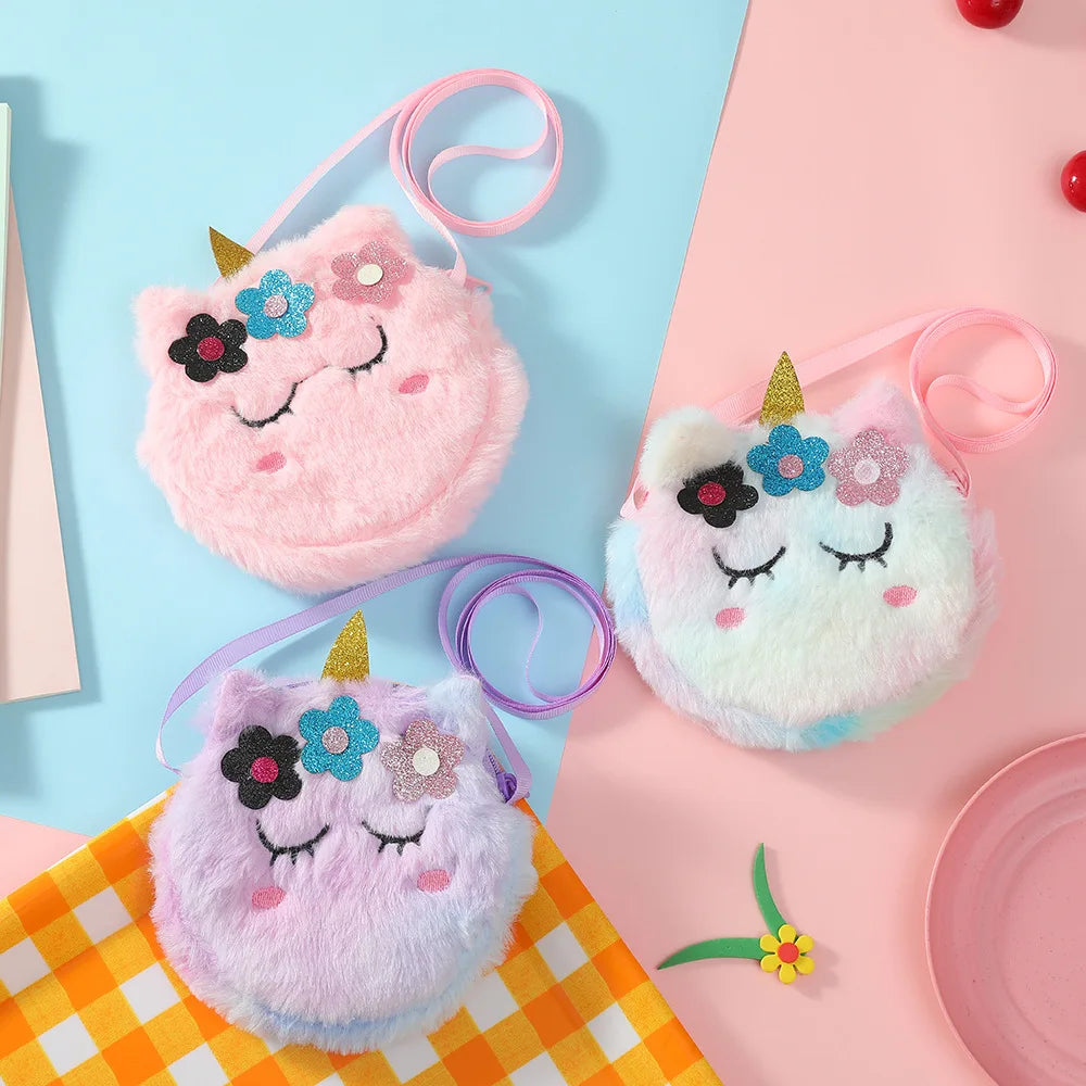 Children's Bag Unicorn Crossbody Bag Baby Girls Bag Plush Shoulder Bag Girls Round Cute Coin Purse Kids Gifts