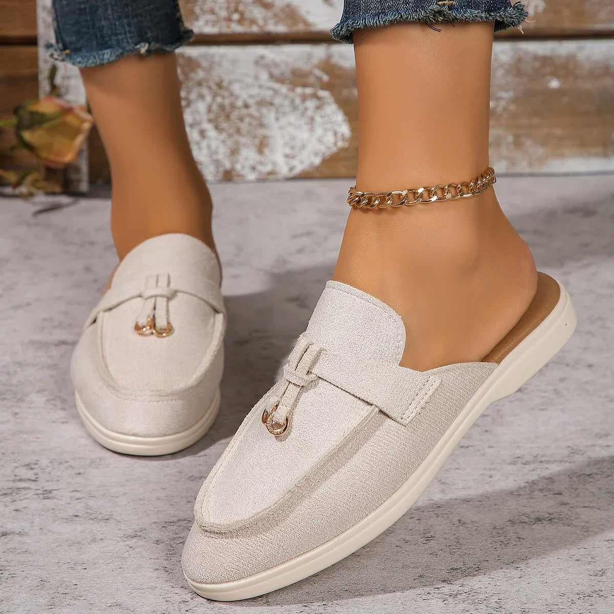 Leosoxscn Slip On Slipper Damen - Größe 42 Flach Latex